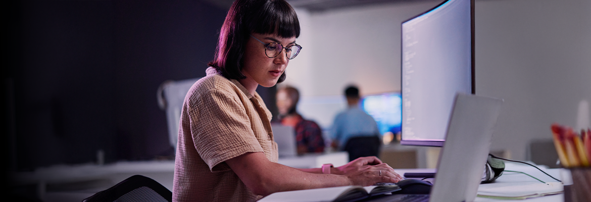 Woman working on a computer